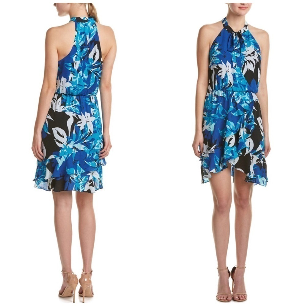 Parker Blue Floral Diane Ruffle Halter Dress